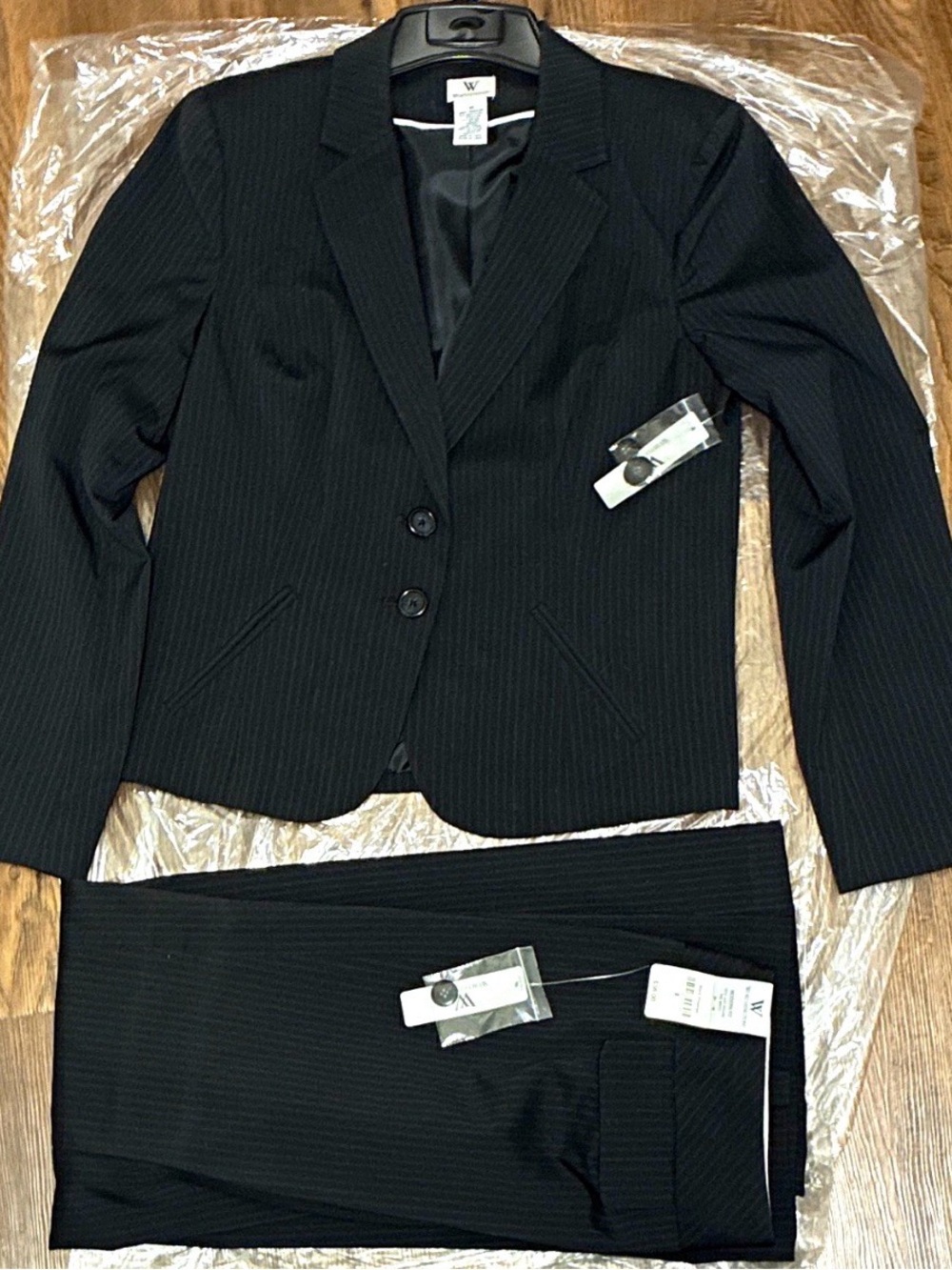 Worthington Women's Black Pinstripe Two-Piece Suit Jacket & Pants